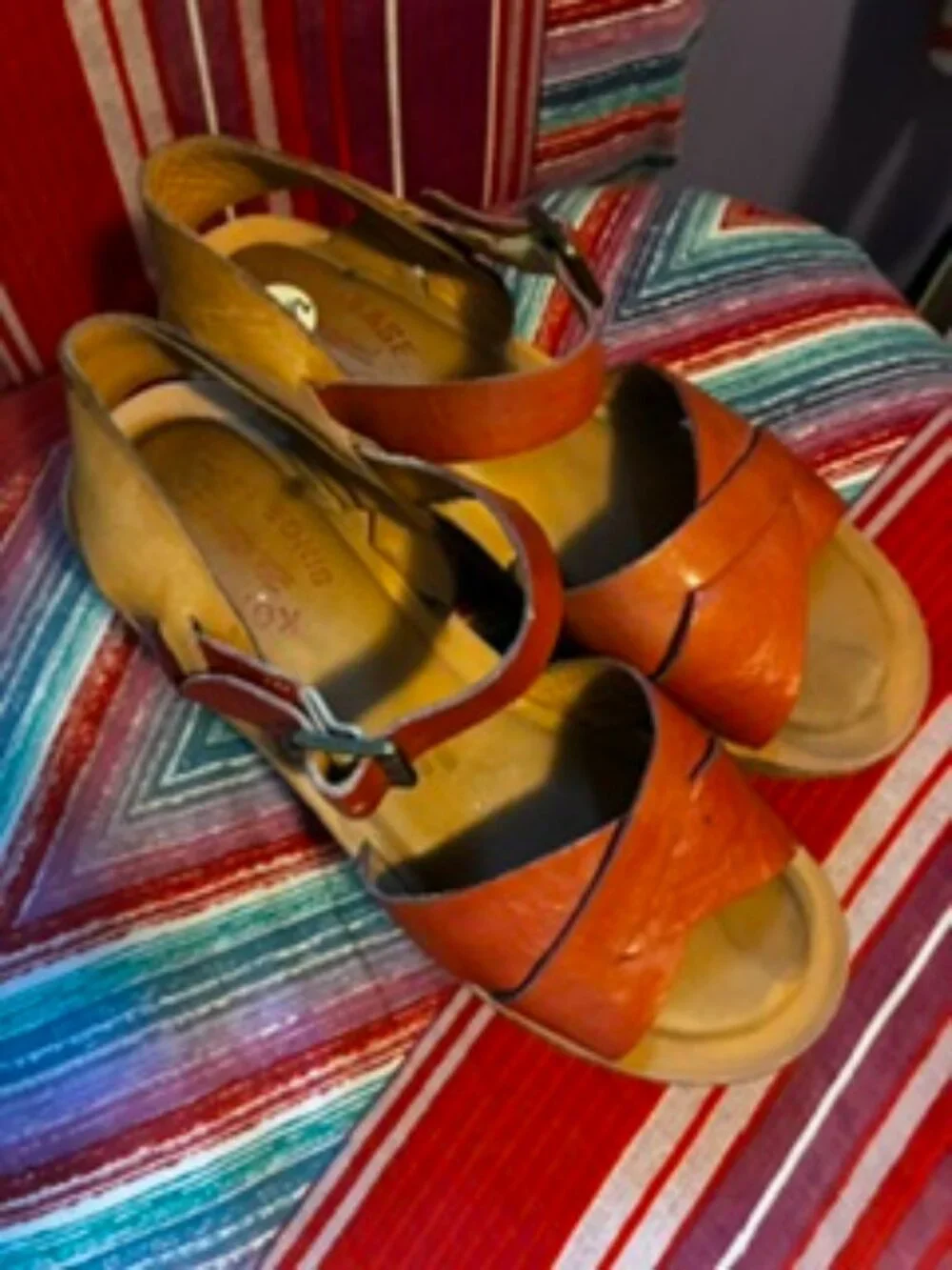 Kork-Ease Comfort Platform The most comfWedge Sandal in orange leather, Size 7.5